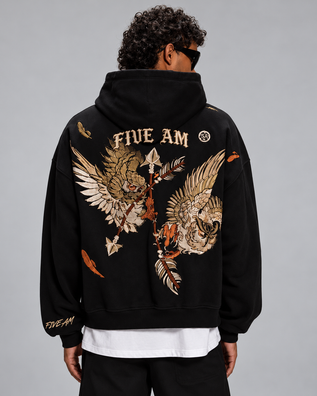 FIVE AM Winged Guardian Oversized Hoodie – Black