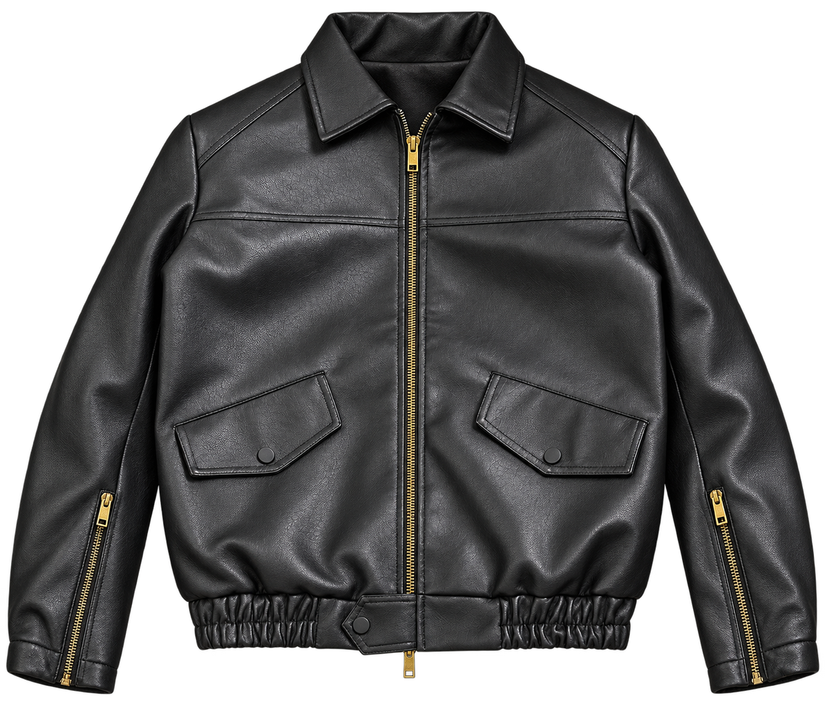 Black Faux Leather Bomber Jacket