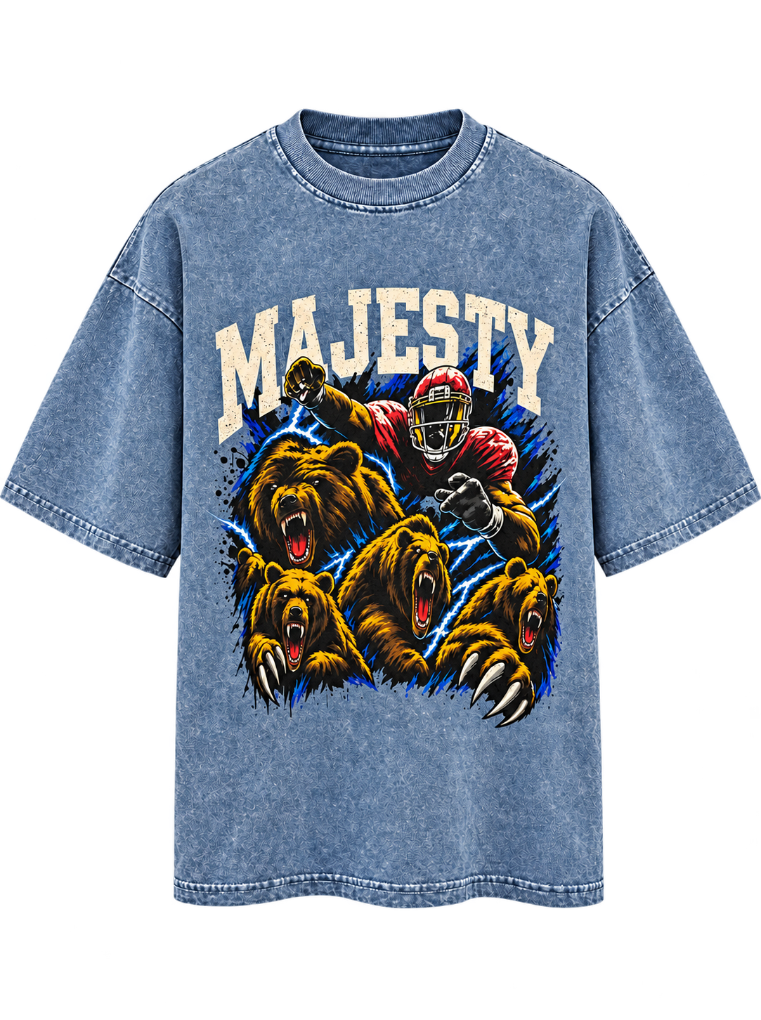 Majesty Bears Oversized Boxy T-Shirt – Washed Blue