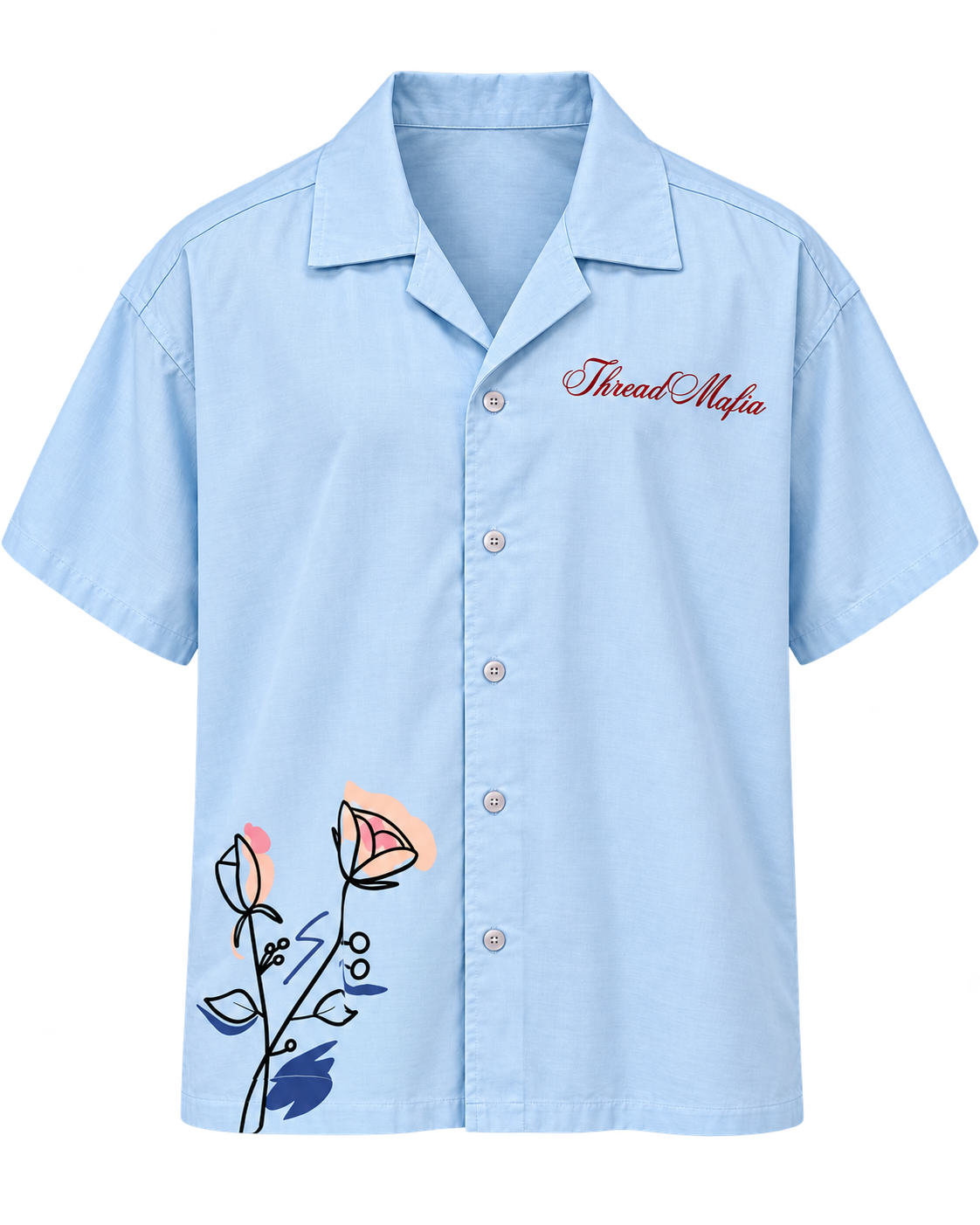 Thread Mafia Bow Down Camp Collar Shirt – Sky Blue