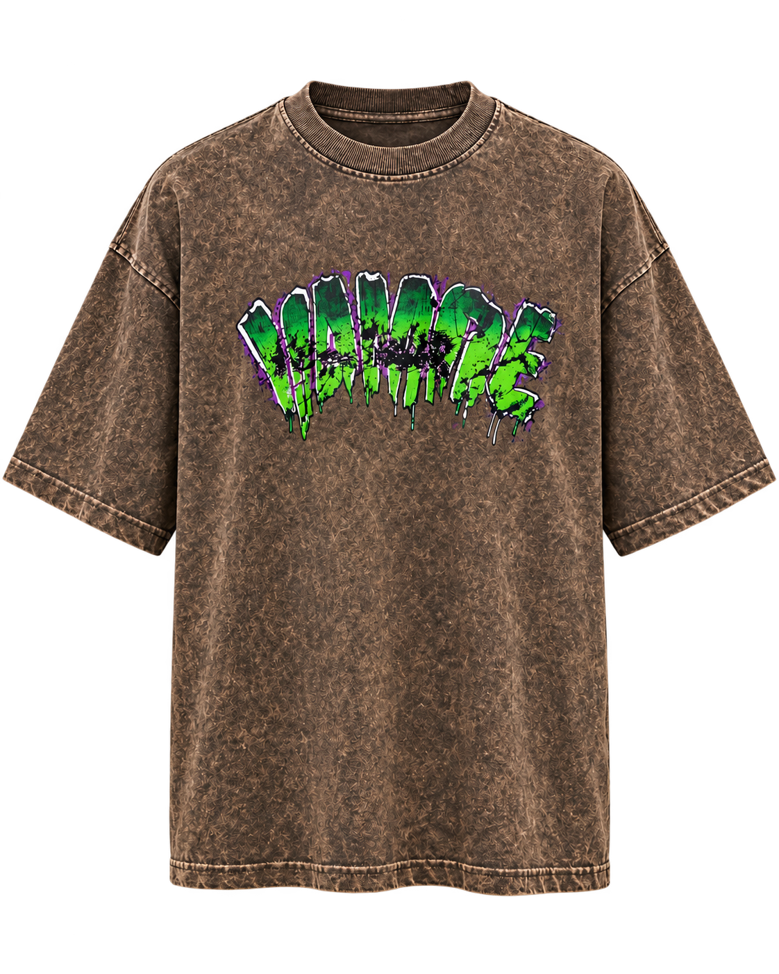 Vampire Graffiti Acid Wash Oversized T-Shirt – Brown