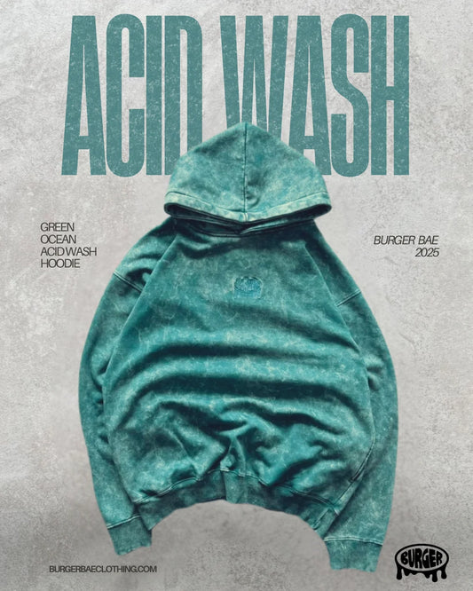 Green Ocean Acid Wash Hoodie