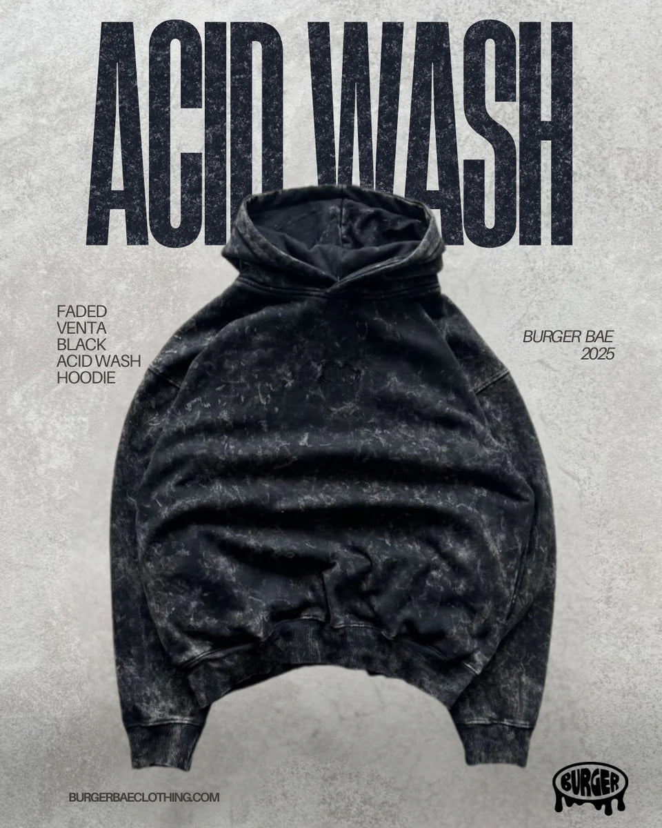 Faded Venta Black Acid wash Hoodie