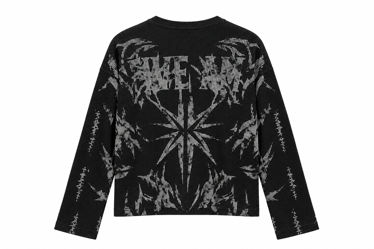Black Distressed Graphic Boxy Fit Long Sleeve