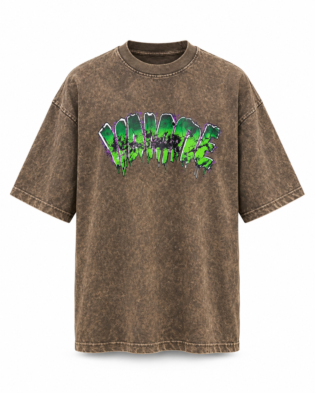 Vampire Graffiti Acid Wash Oversized T-Shirt – Brown