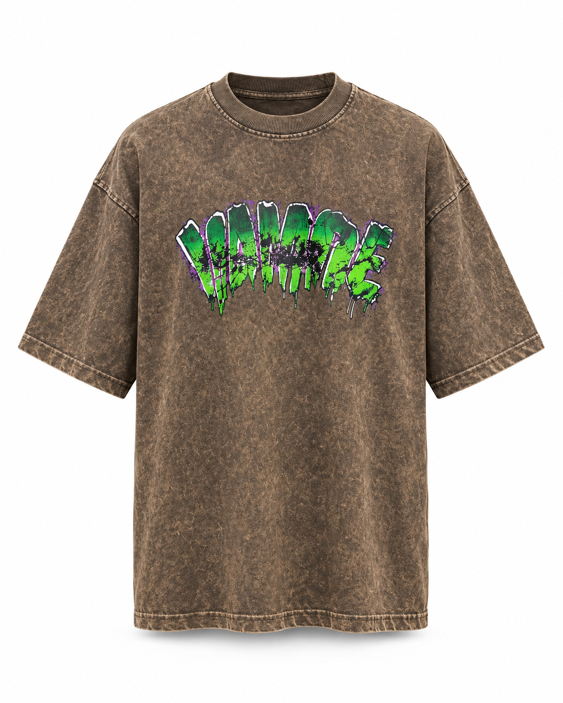 Vampire Graffiti Acid Wash Oversized T-Shirt – Brown