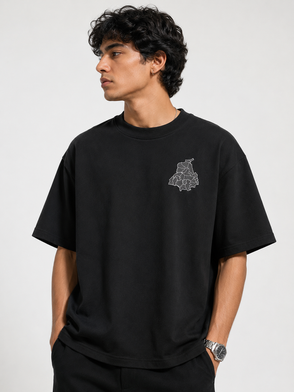 Black Punjab Map Oversized T-Shirt