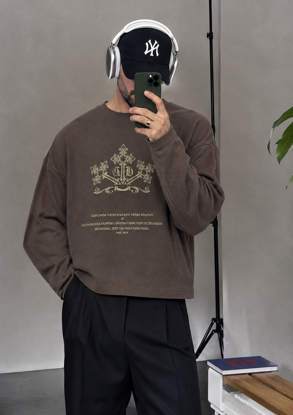 Waffle Knit Long Sleeve Burgundy Red