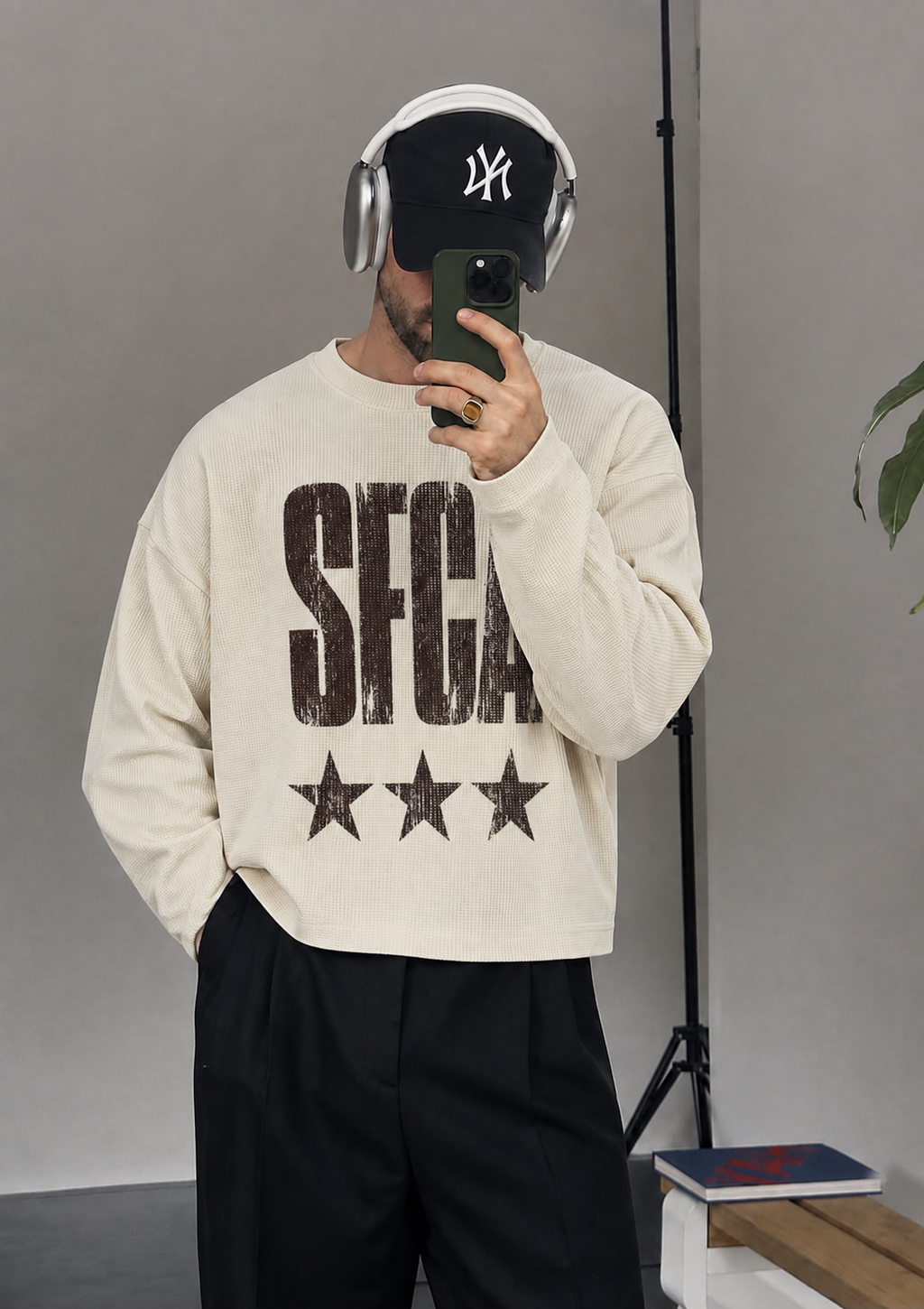 Waffle Knit Long Sleeve Burgundy Red