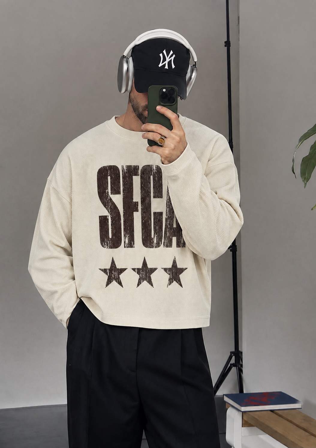 Waffle Knit Long Sleeve Burgundy Red