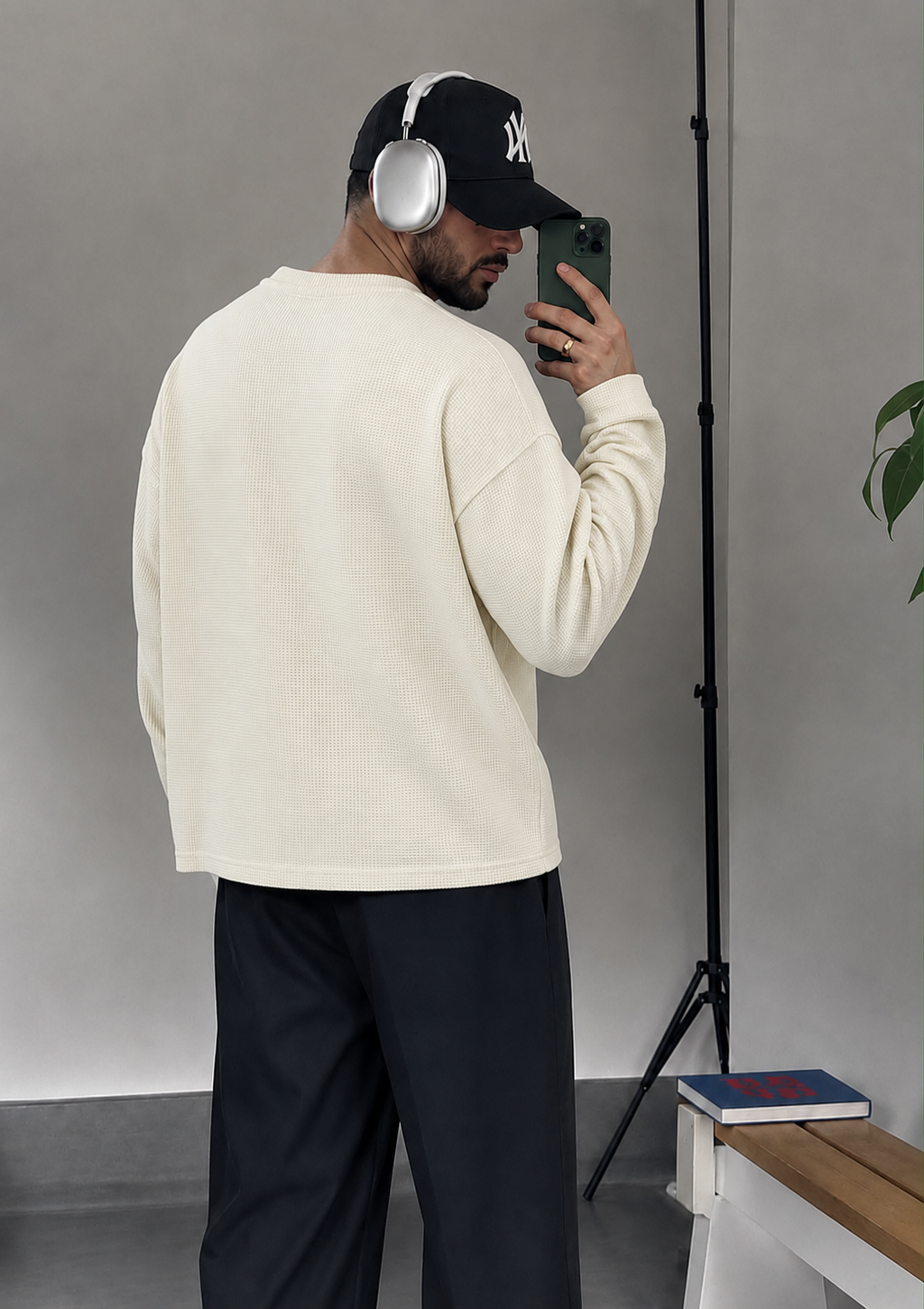 Waffle Knit Long Sleeve Burgundy Red