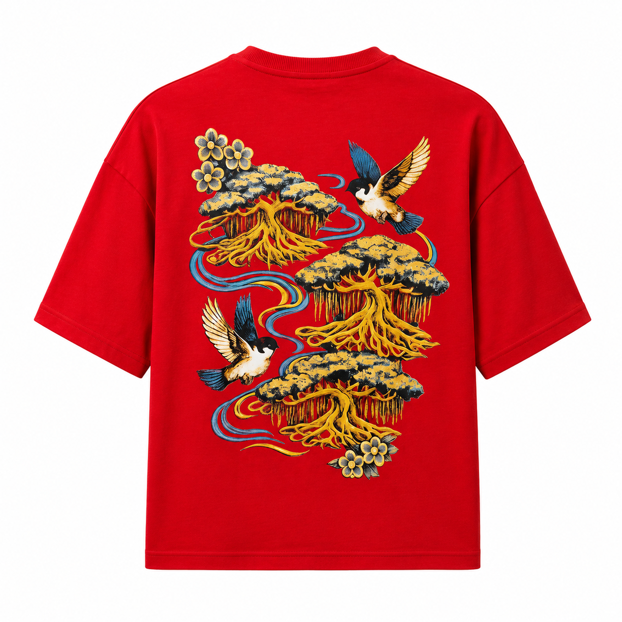 Bonsai & Swallow Oversized Boxy T-Shirt