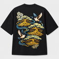 Bonsai & Swallow Oversized Boxy T-Shirt Black