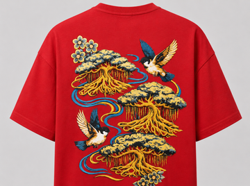 Bonsai & Swallow Oversized Boxy T-Shirt