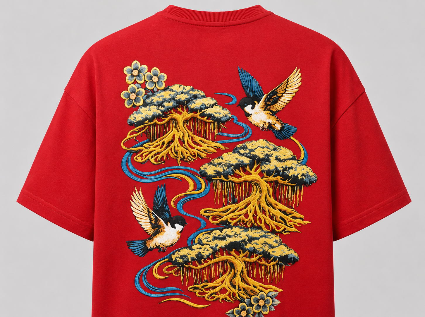 Bonsai & Swallow Oversized Boxy T-Shirt Black