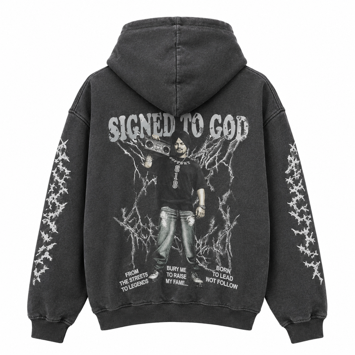 Moose Forever "Signed To God" black Vintage Wash Hoodie