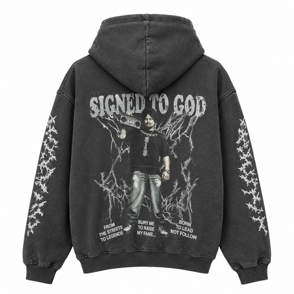 Moose Forever "Signed To God" black Vintage Wash Hoodie