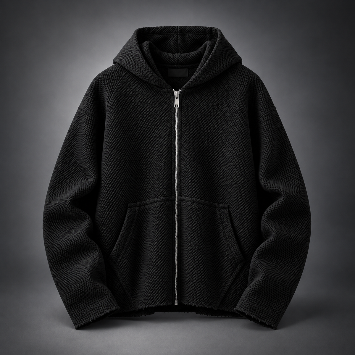 Raw Edge Textured Zip Hoodie Blue,Black,White