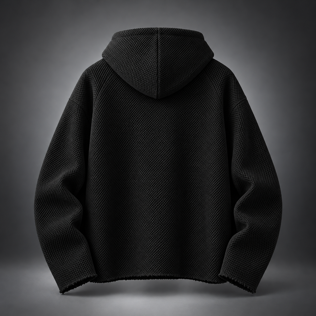 Raw Edge Textured Zip Hoodie Blue,Black,White