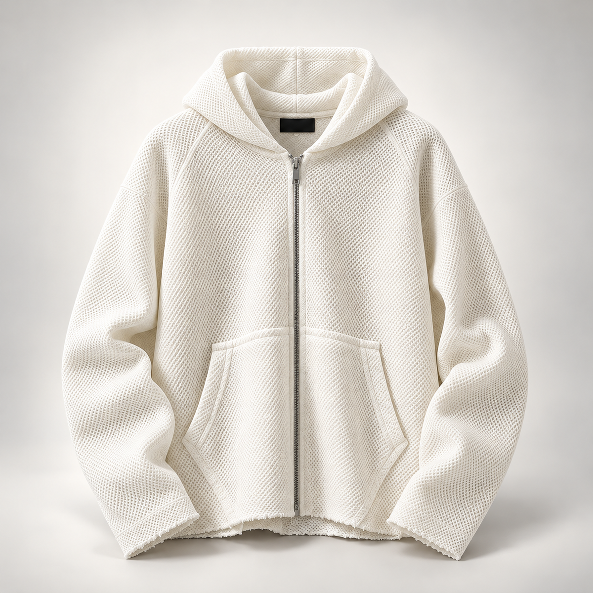 Raw Edge Textured Zip Hoodie Blue,Black,White