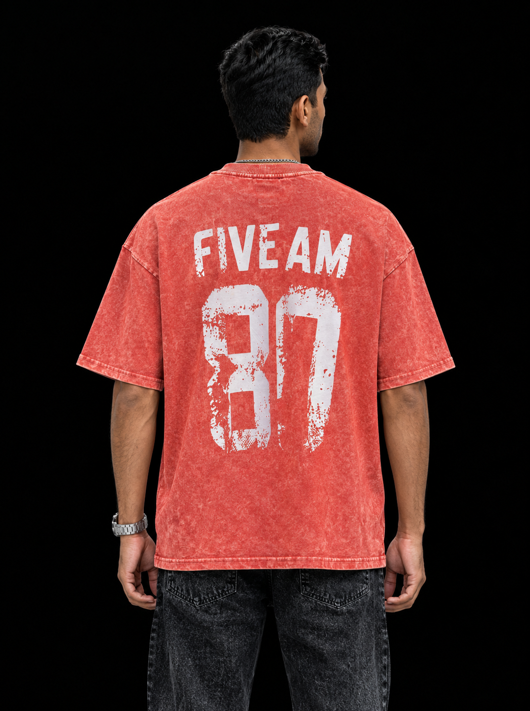 FIVE AM 87 Vintage Wash Boxy Oversized T-Shirt – Red