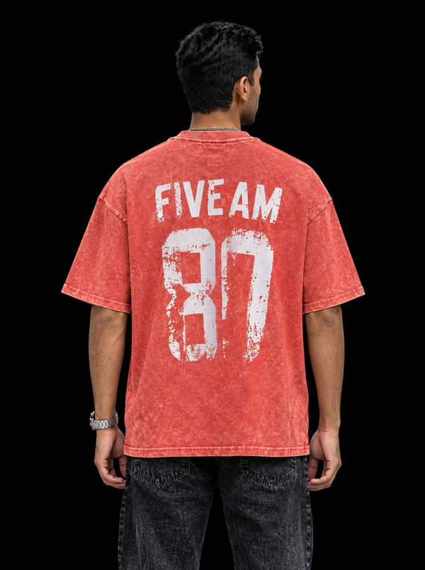 FIVE AM 87 Vintage Wash Boxy Oversized T-Shirt – Red