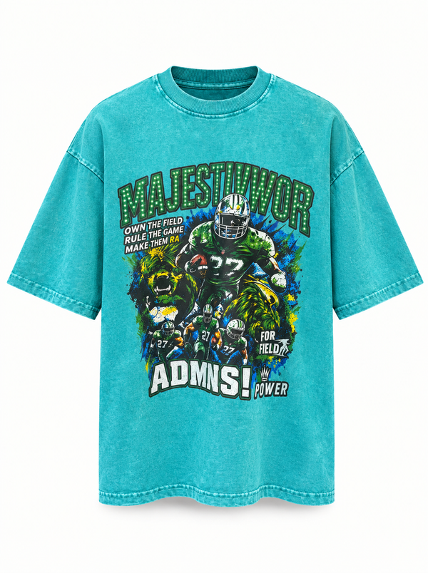 Teal Acid Wash Oversized Boxy Fit T-Shirt