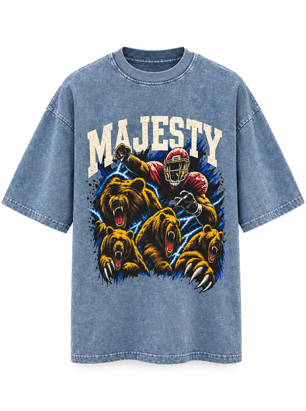 Majesty Bears Oversized Boxy T-Shirt – Washed Blue