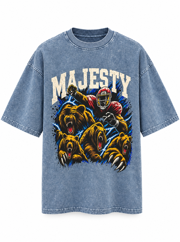 Majesty Bears Oversized Boxy T-Shirt – Washed Blue