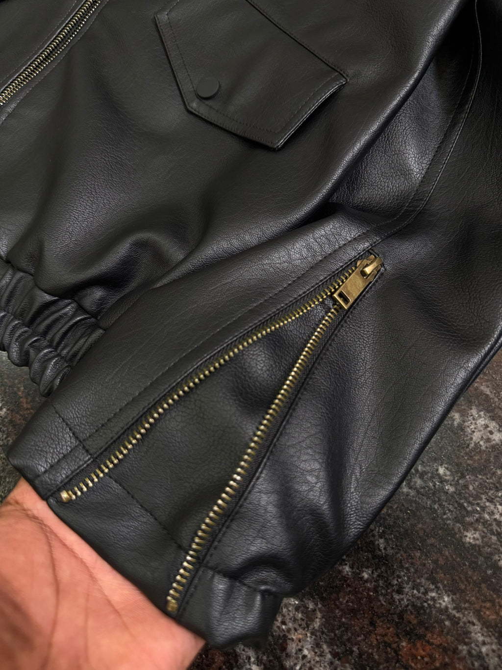 Black Faux Leather Bomber Jacket