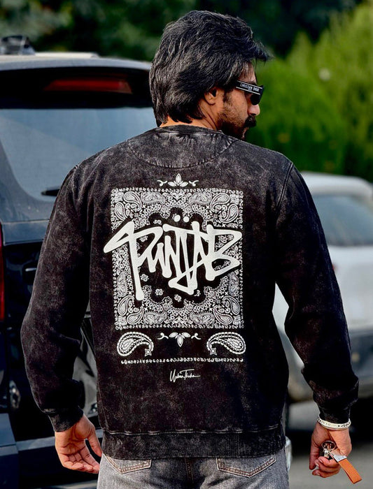 Punjab Bandana Sweatshirt in Black Stone washed Colour