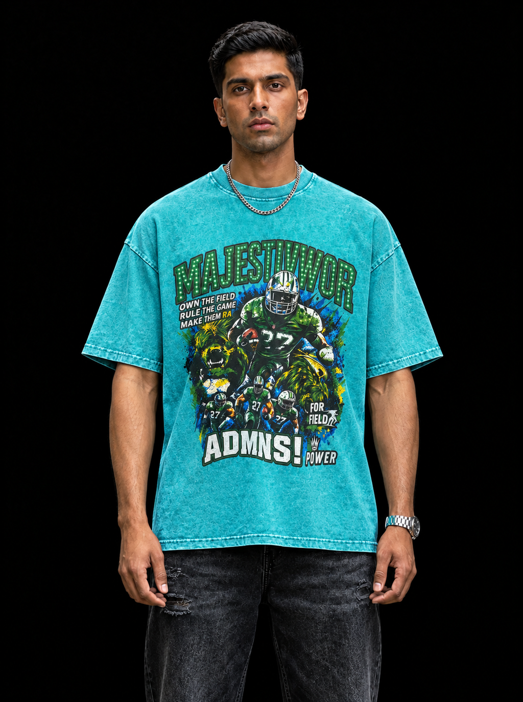 Teal Acid Wash Oversized Boxy Fit T-Shirt
