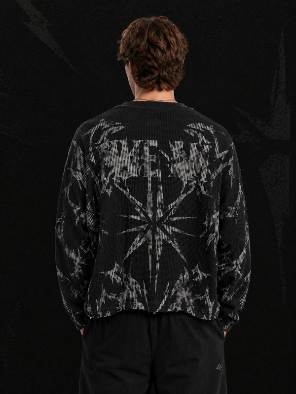 Black Distressed Graphic Boxy Fit Long Sleeve
