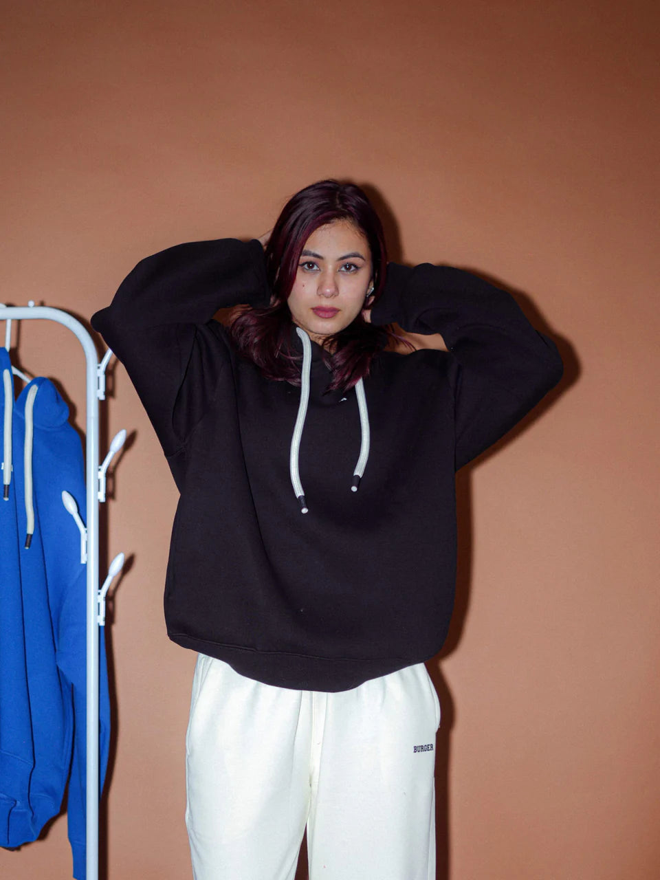 Black : Ye Burger Logo Heavyweight Baggy Hoodie For Men and Women