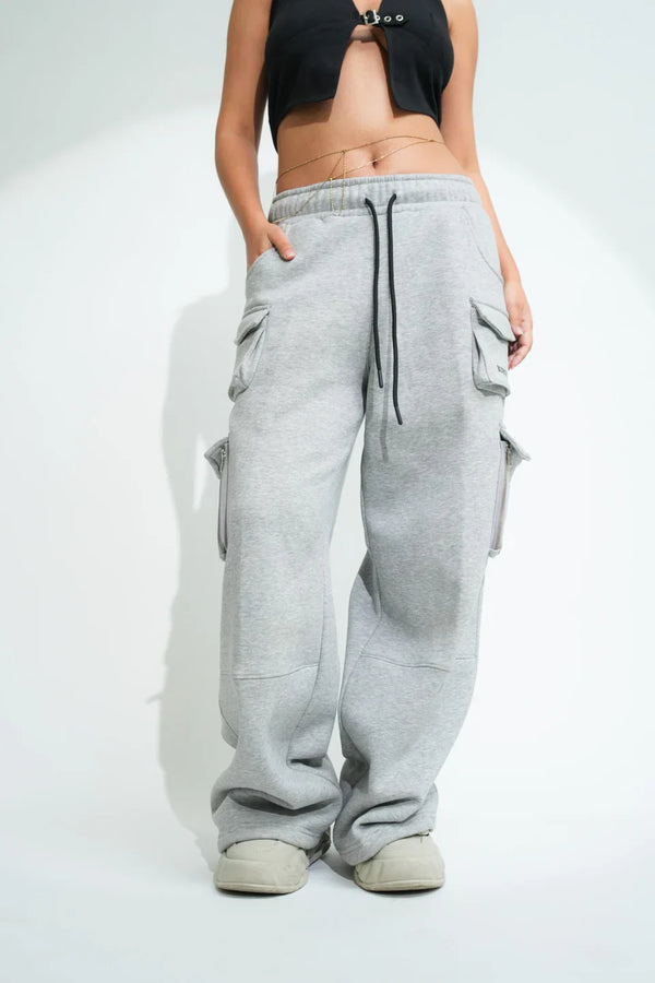Rebel utility Grey Heavyweight cargo trousers Pants For Men And Women