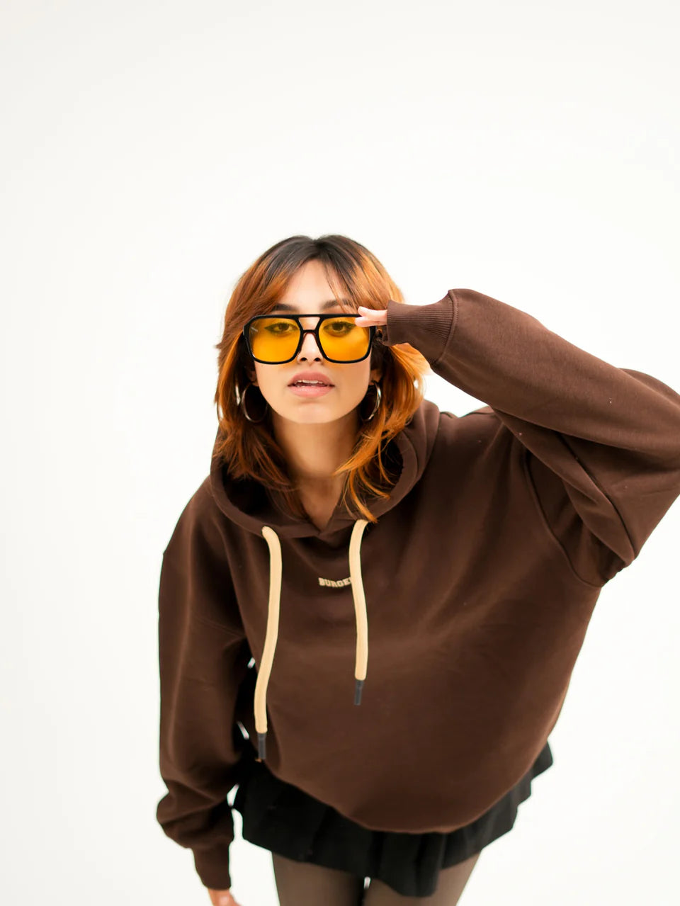 Dark Brown : Ye Burger Logo Heavyweight Baggy Hoodie For Men and Women