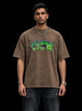 Vampire Graffiti Acid Wash Oversized T-Shirt – Brown