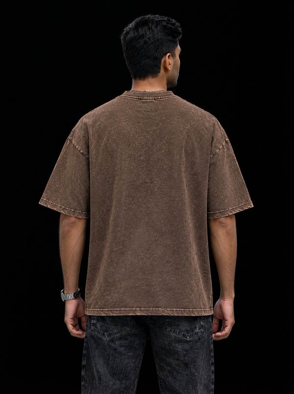 Vampire Graffiti Acid Wash Oversized T-Shirt – Brown