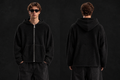 Raw Edge Textured Zip Hoodie Blue,Black,White
