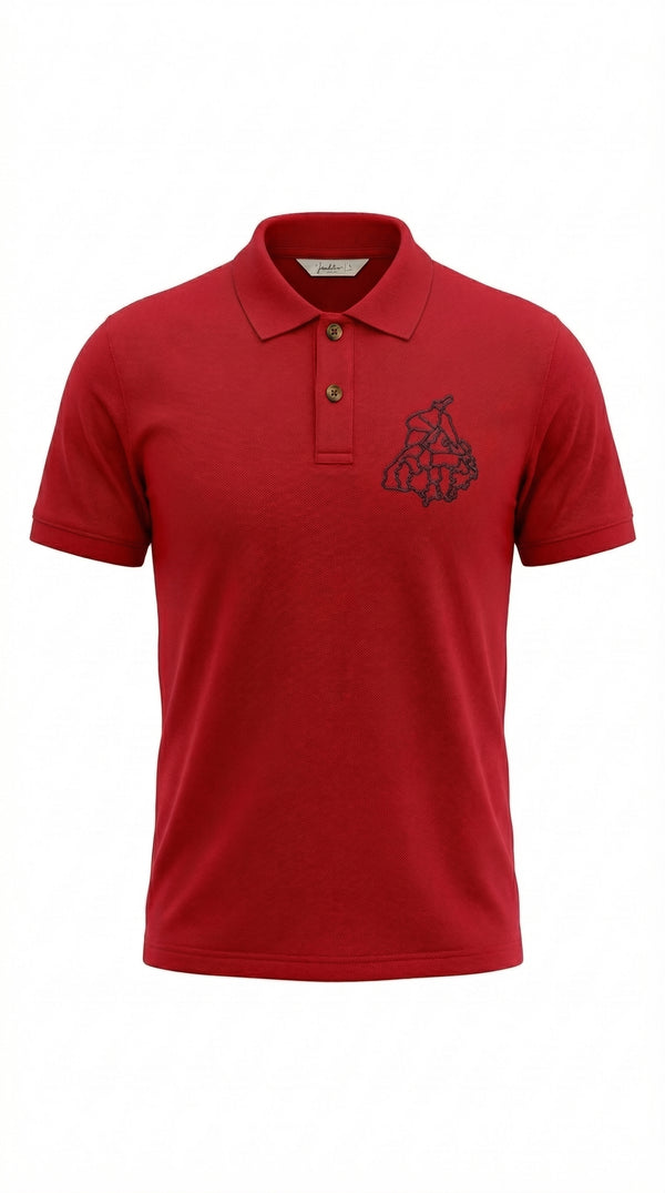 Punjab Dist. Map Embroidery Red Polo T-shirt