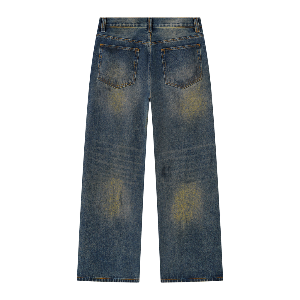 Men's Vintage Wash Wide Leg Denim Jeans