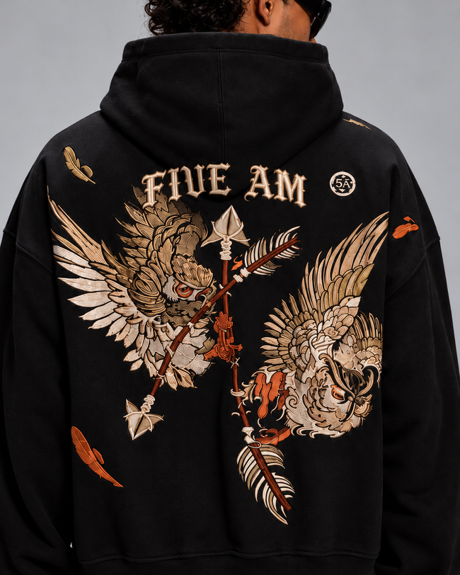 FIVE AM Winged Guardian Oversized Hoodie – Black