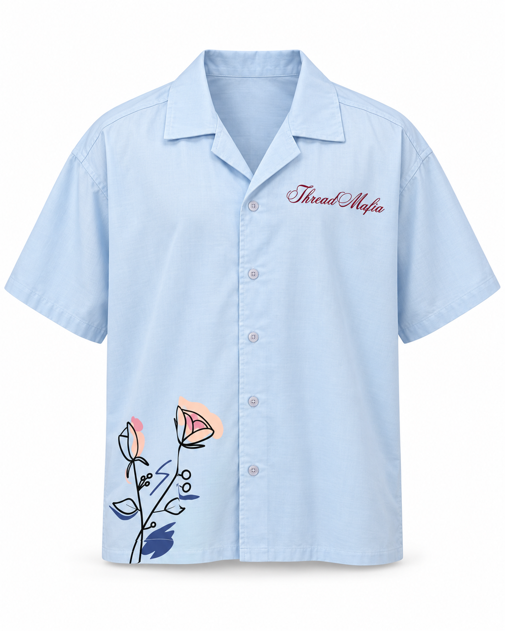 Thread Mafia Bow Down Camp Collar Shirt – Sky Blue