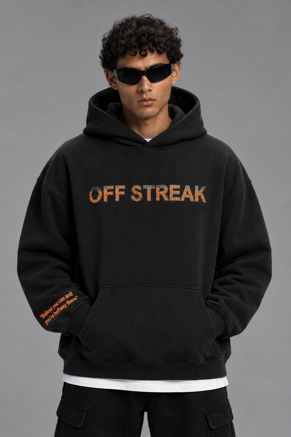 Inferno Oversized Puff Print Hoodie – Black