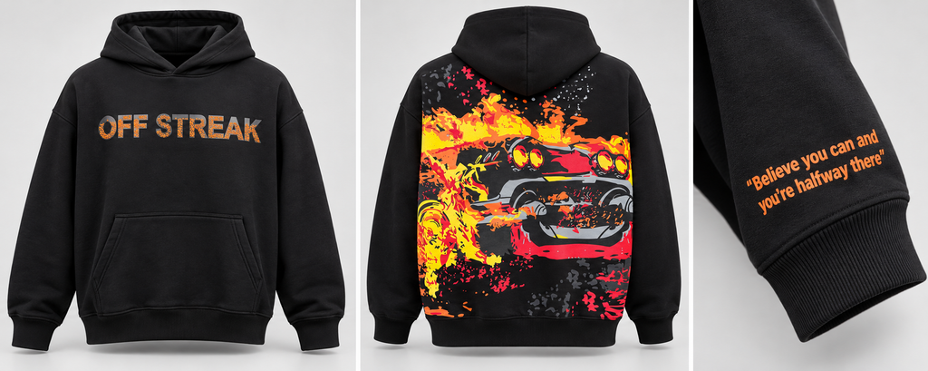 Inferno Oversized Puff Print Hoodie – Black