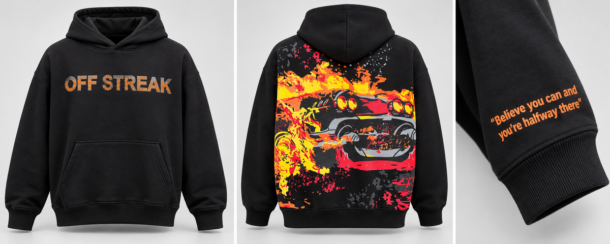 Inferno Oversized Puff Print Hoodie – Black