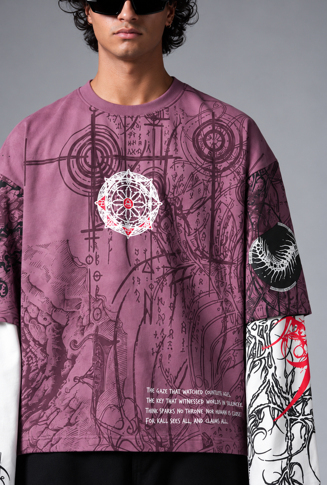 Arcane Oversized Layered Graphic Tee – Washed Plum