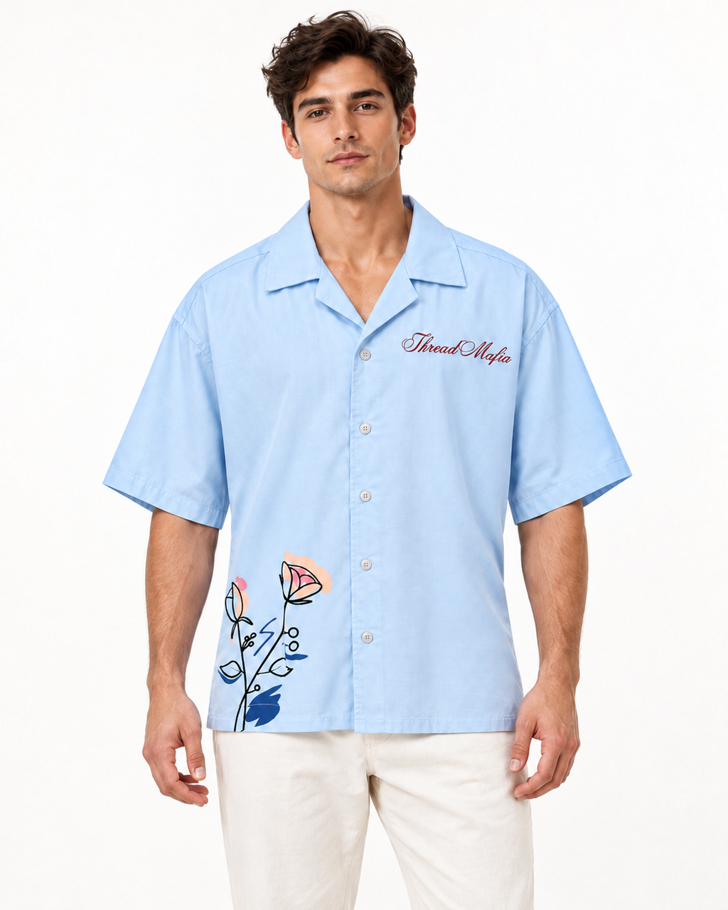 Thread Mafia Bow Down Camp Collar Shirt – Sky Blue