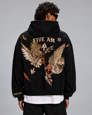 FIVE AM Winged Guardian Oversized Hoodie – Black