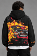 Inferno Oversized Puff Print Hoodie – Black